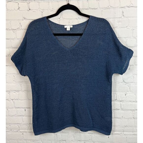 J. Jill Tops - J.JILL blue semi-sheer short sleeve cotton blend top sweater pullover M NWOT